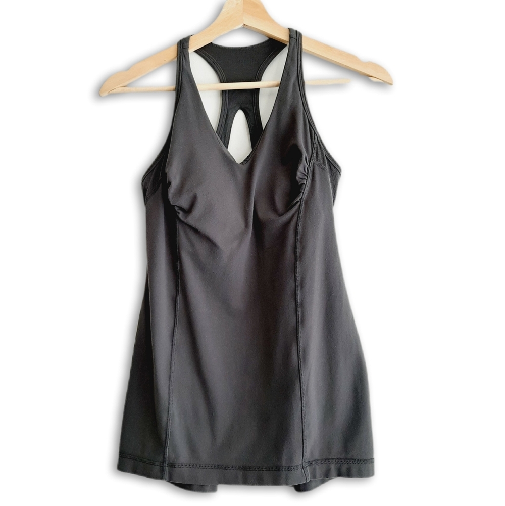 LULULEMON Tank Top Built-in-Bra Support Racer Back Athletic Gray Sz 8